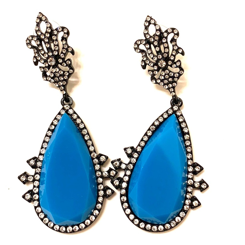 Turquoise rhinestone statement earrings